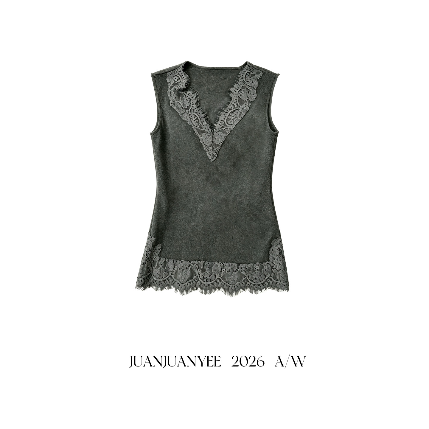 juanjuanyee 【中古少女】蕾丝花纹羊毛无袖v领上衣背心内搭打底