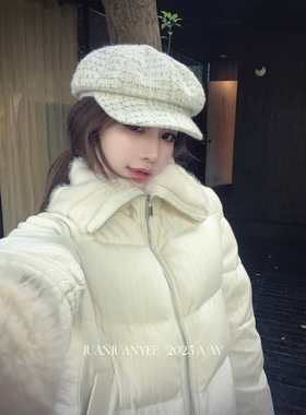 juanjuanyee【BC蒙包】新钱风可翻领针织仿水貂羽绒服女短款外套