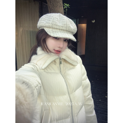 juanjuanyee【BC蒙包】新钱风可翻领针织仿水貂羽绒服女短款外套