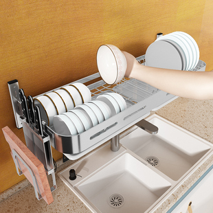 壁挂式碗架304不锈钢厨房水槽上方置物架碗碟收纳层架放碗筷沥水