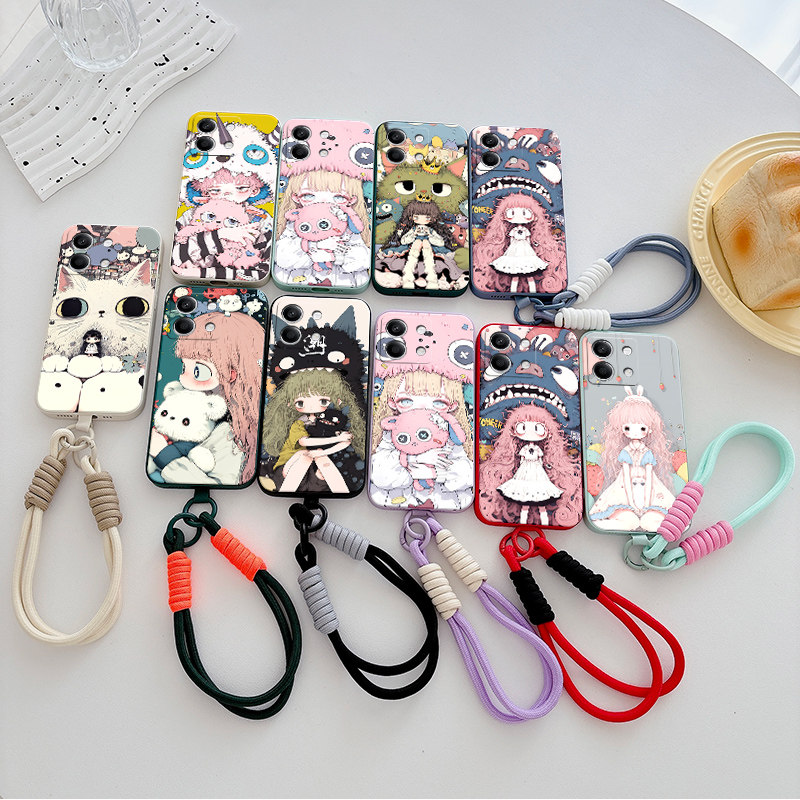适用于红米note13手机壳miuiNote13可爱hongmiN0te13软硅胶Hm Notel3。卡通23l2DRAABC全包边2312DRAABC挂绳