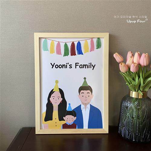原创全家福挂画姓名可定制儿童房童装店简笔画实木装饰画