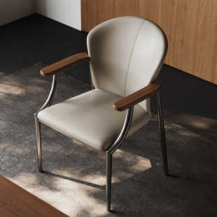 意式轻奢主人椅设计师款茶椅泡茶桌主人位胡桃木扶手椅书房书桌椅