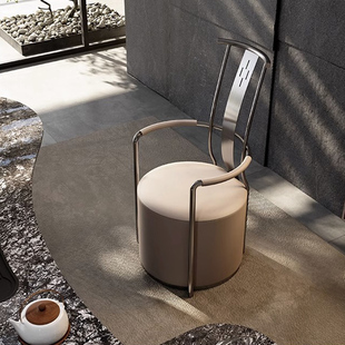 轻奢真皮椅高靠办公书桌椅家用茶桌主人椅客人椅子舒适不锈钢圆凳