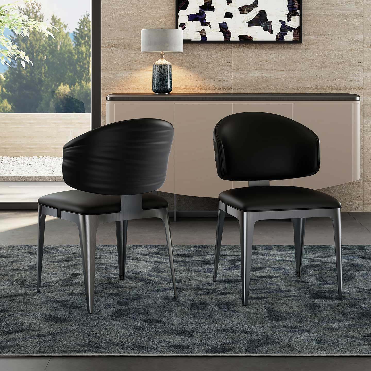 真皮餐椅轻奢高级感家用头层牛皮波纹椅设计师意式极简休闲椅子