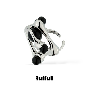 【Fluffulf】细胞絮语系列·分裂异形生长黑玛瑙球体开口戒指