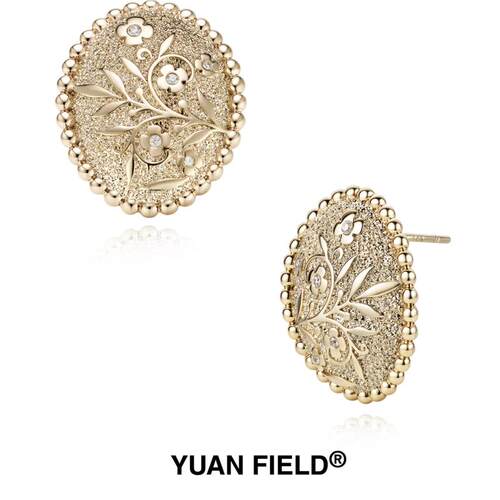 Yuan Field 入境花园系列 雕花圆石耳环