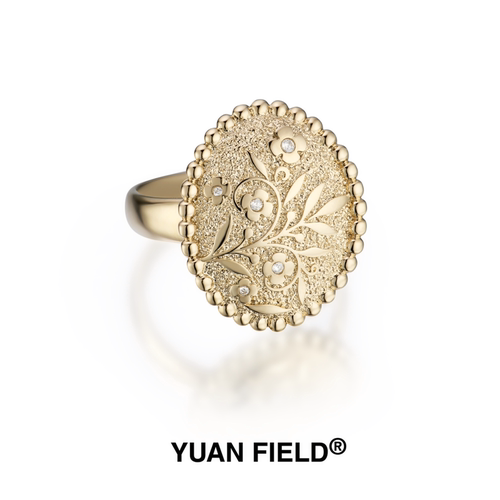 Yuan Field 入境花园系列 雕花圆石戒指