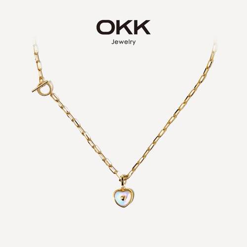 OKK心思白色月光石爱心吊坠长款链条叠戴百搭通勤法式简约项链女