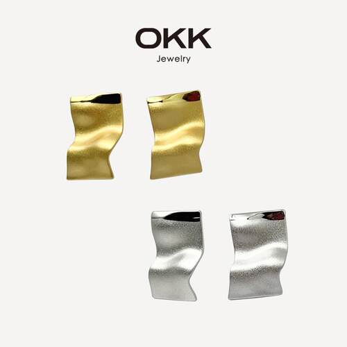OKK 何浪波浪金银双色哑光氛围感极简欧美日常百搭耳钉925针耳饰