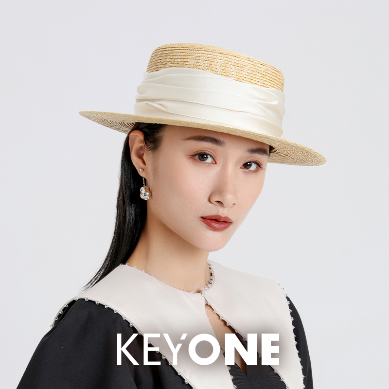 【KEYONE】平檐平顶草帽遮阳防晒礼帽法式复古出游度假沙滩帽