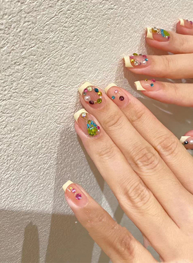 珠绻|一秒甜心辣妹系列钻石碎冰冰手工穿戴甲夏日清新懒人美甲