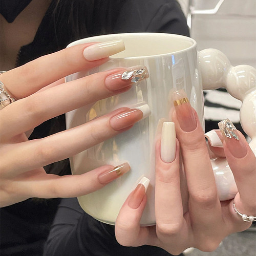 绯萤|一秒甜心辣妹系列冰透裸色腮红晕染手工穿戴甲高级法式美甲