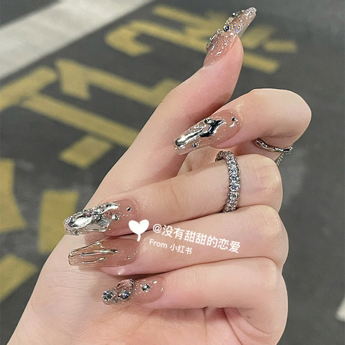 璀璨|美式甜心小红书爆闪碎钻星河美甲穿戴甲可拆卸手工光疗甲片