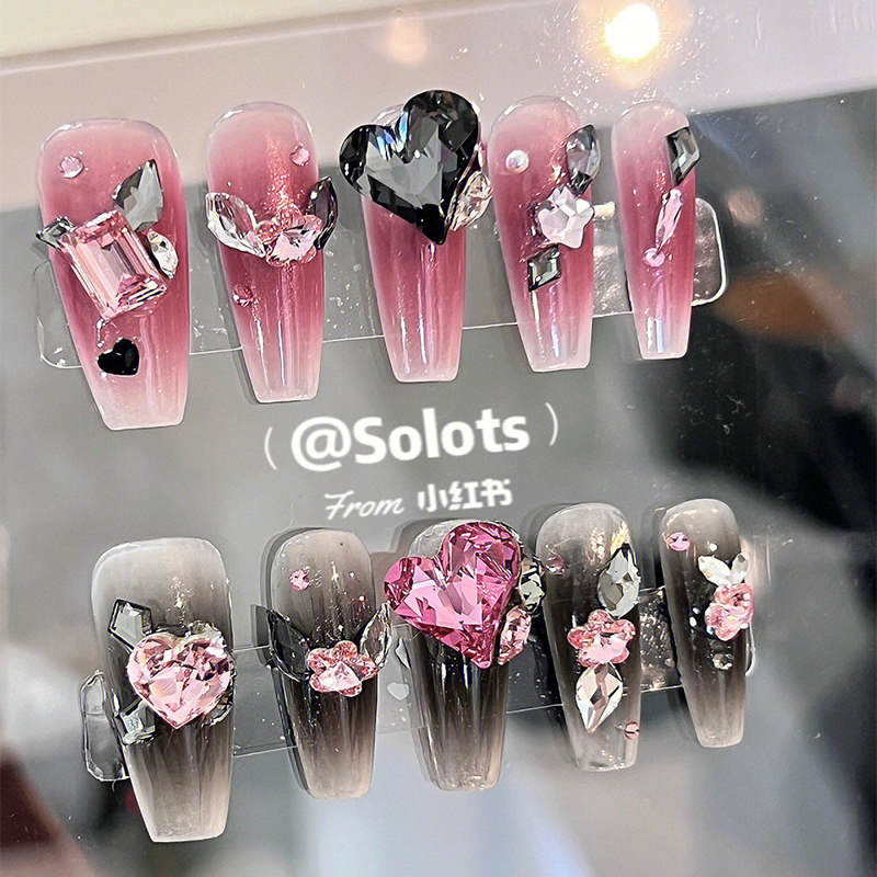 宝石|美式甜心手绘晕染鸳鸯手工制作美甲彩妆多形状辣妹穿戴甲