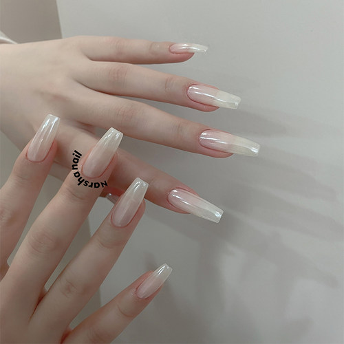 荔枝独白|丧仙系列艾莉同款纯色裸色冰透美甲珍珠腮红晕染穿戴甲