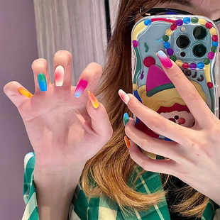 糖果 风靡ins美甲风韩系多巴胺少女手工穿戴甲撞色甜心辣妹美甲