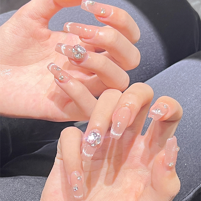 萤火|丧仙系列手绘晕染猫眼石手工制作美甲新年婚礼大钻穿戴甲