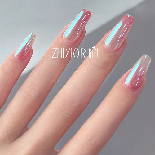 桃花姬|风靡ins系列直男斩月光粉纯欲手工穿戴甲魔镜粉仙女美甲