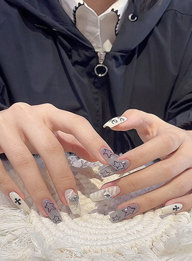 云兮|千禧辣妹透灰色星星手工制作美甲斑马纹爱心网红爆款穿戴甲