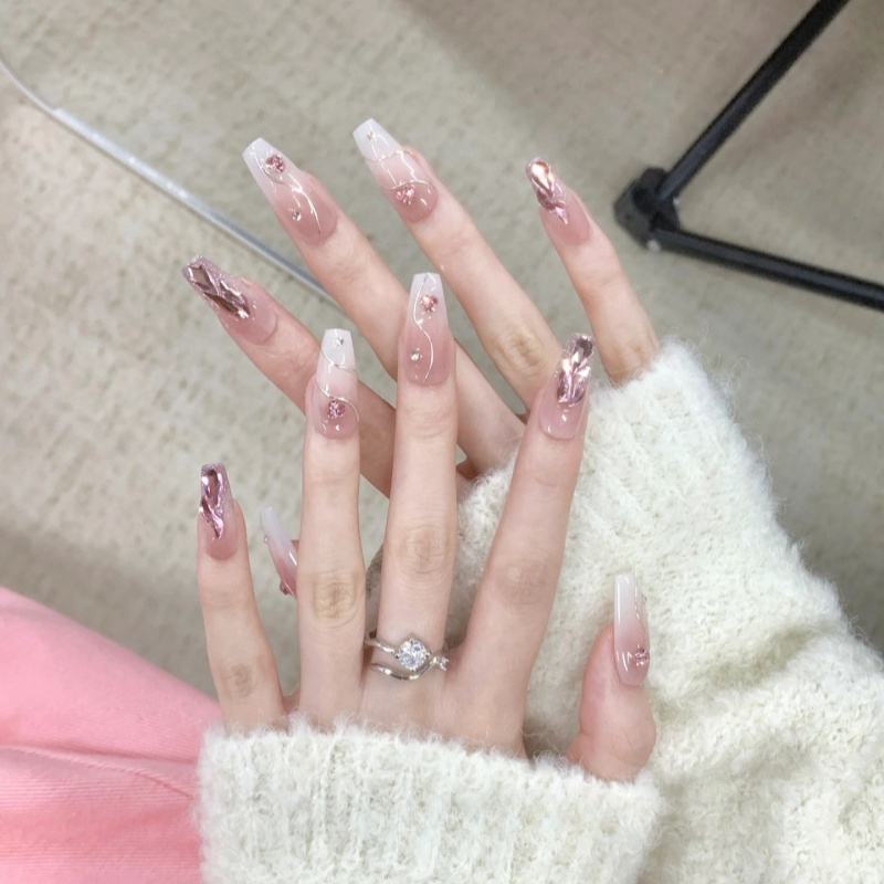 破碎玫瑰|一秒甜心辣妹系列粉色爆闪纯欲手工美甲少女心穿戴甲