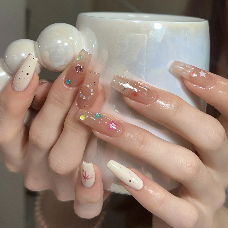 甜甜圈|一秒甜心辣妹系列冰透裸色手工穿戴甲2025夏季多巴胺美甲