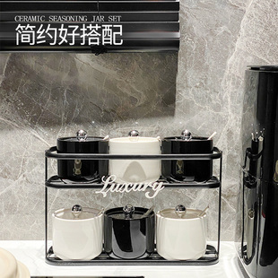 免打孔收纳架调味罐套装 轻奢高颜值调料盒厨房家用挂壁调味料罐装