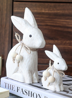 跨境欧式复活节木质工艺兔子摆件庭院花园阳台造景装饰工艺品礼品