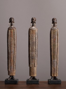 复古怀旧树脂非洲部落艺术女人像摆件家客厅桌面玄关创意设计装饰