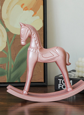 跨境新品创意木质粉色摇摇马家居摆件客厅电视柜酒柜民宿复古装饰