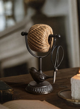 欧式复古铸铁工艺小鸟麻绳线整理架摆件客厅家居玄关电视柜装饰品