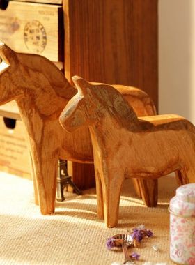 ZAKKA 杂货北欧复古原木乡村家居摆饰饰品套二木马摆件礼物礼品