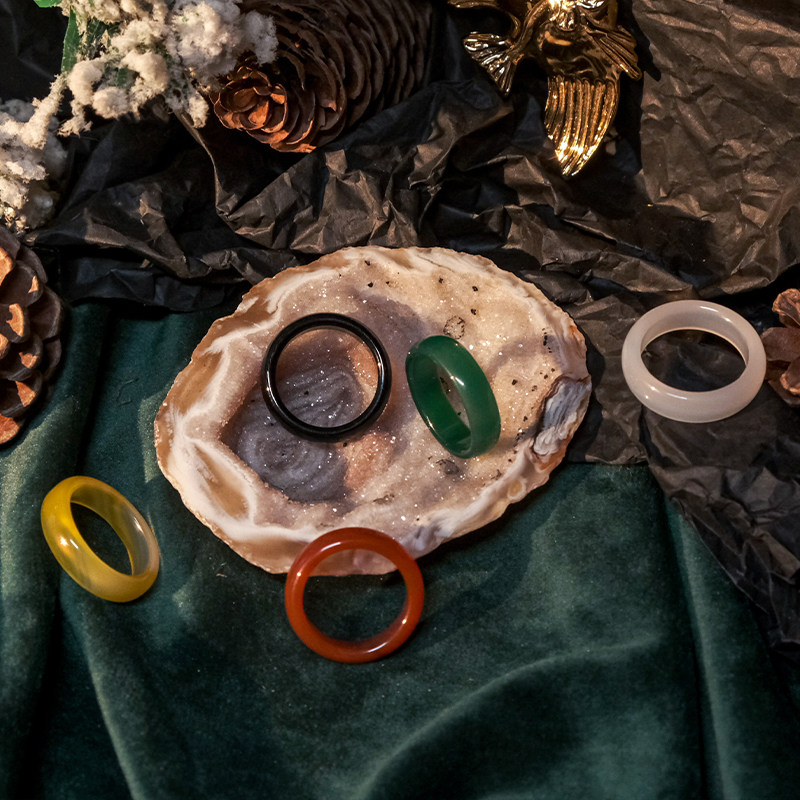 KIK冬日温暖系列|天然玛瑙戒指水晶指环男女款白红绿黑黄情侣