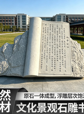 汉白玉石雕书卷定制刻字石书包邮