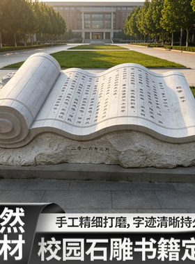 芝麻白石雕书卷刻字石头书籍定制