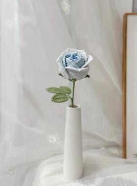 成品手工钩织高定仿真花束荔枝玫瑰花装饰品送老师朋友 家居插花