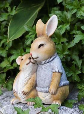 花园小摆件 庭院装饰创意树脂工艺品家居饰品可爱动物小兔子摆件