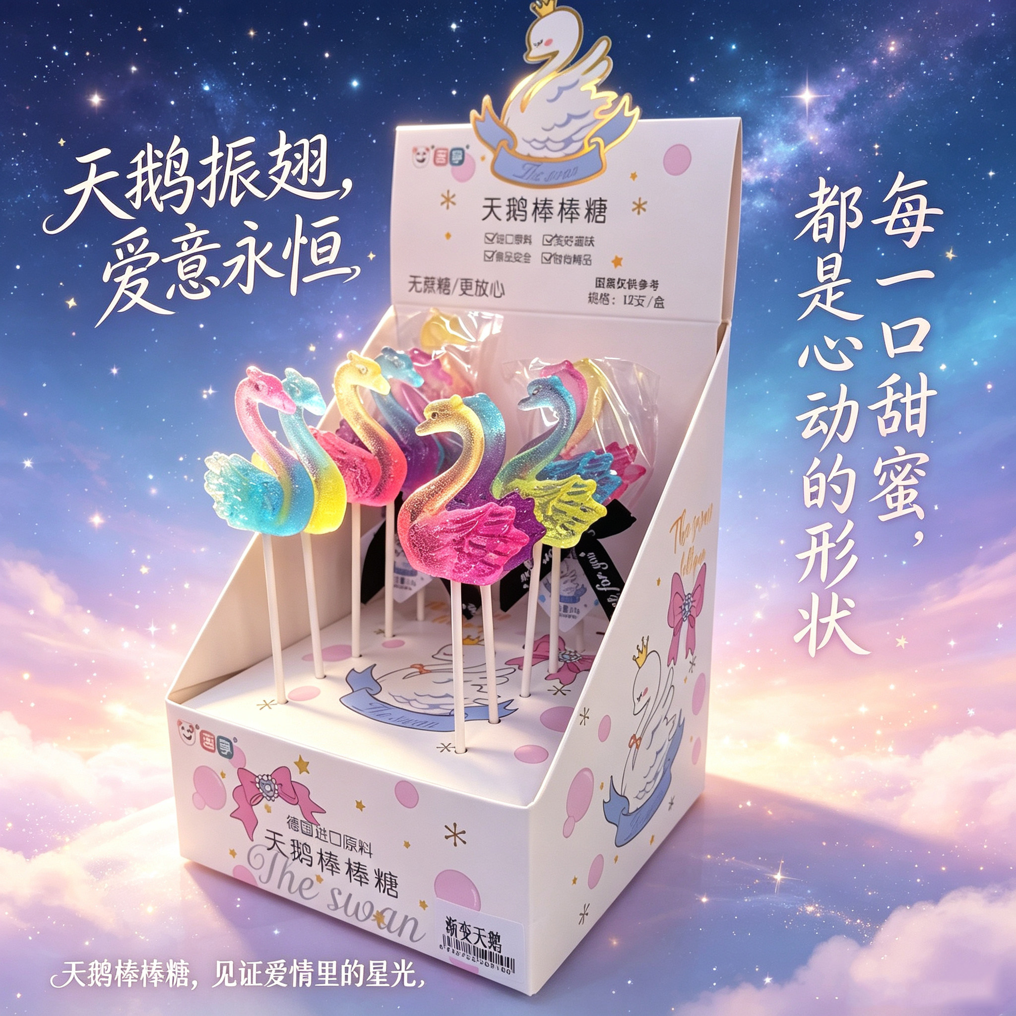 无蔗糖照片棒棒糖马卡龙天鹅渐变高颜值手工定制创意儿童卡通糖果