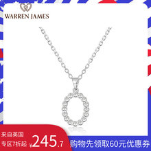 WarrenJames首字母吊坠O字设计镶嵌水晶925纯银项链女礼物情侣潮