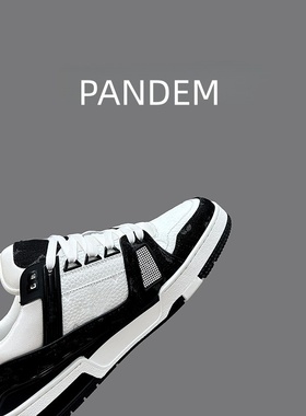 PANDEM/顶版本！厚底水泥白休闲男鞋 真皮情侣款系带白色板鞋女鞋