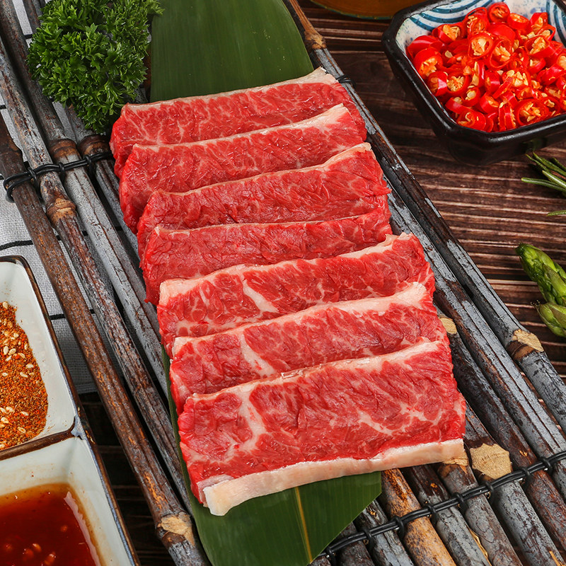 【纽澜地】新鲜高青黑牛原切日式横膈膜烤肉片韩式烤肉120g*4盒装