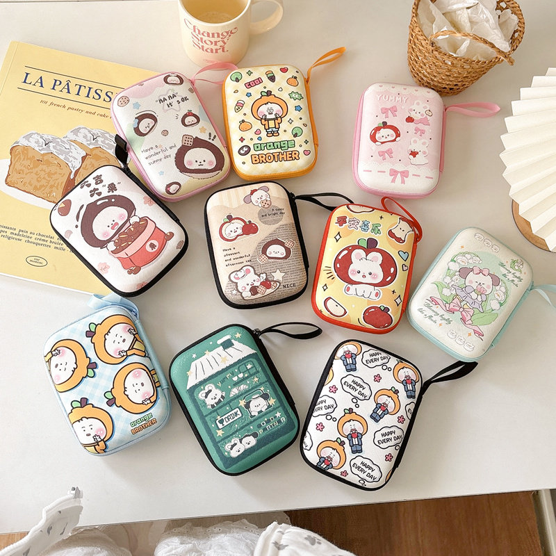 相机数据线收纳包2.5寸硬盘手机充电器充电线便携零钱包U盘移动电源充电宝无线airpods有线耳机盒可爱卡通