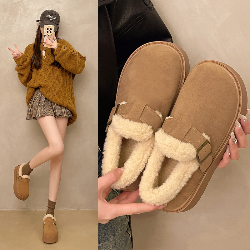 秋冬覆古厚底勃肯鞋女2025新款一脚蹬乐福鞋休闲加绒保暖毛1125z