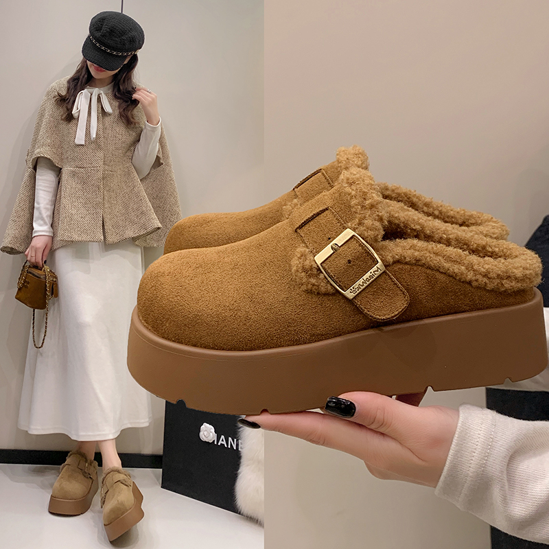 秋冬季厚底加绒勃肯鞋女外穿2025新款一脚蹬毛毛鞋懒人博肯1202n