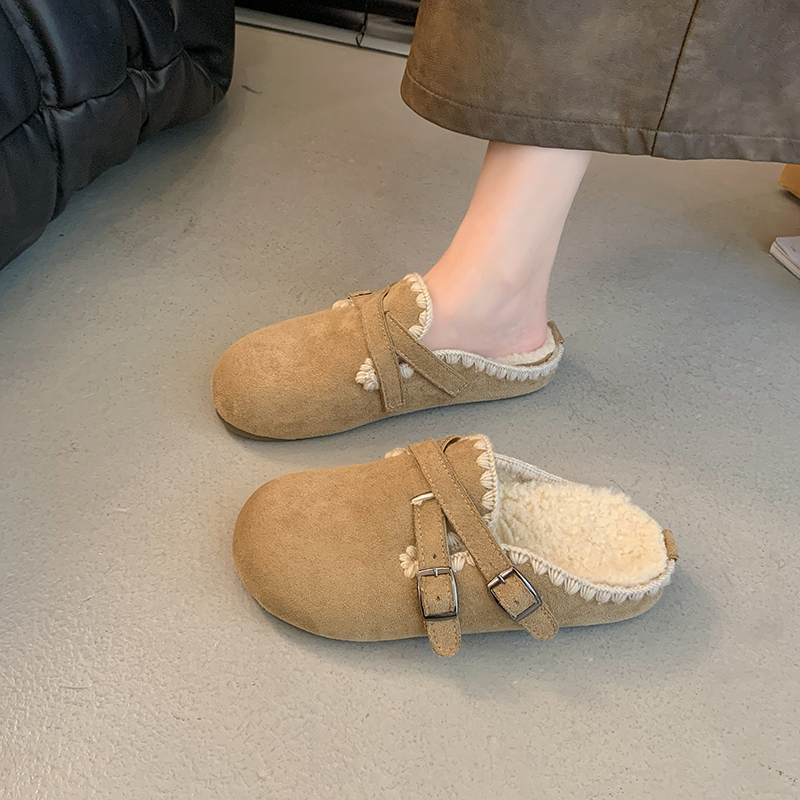 秋冬季厚底内增高勃肯包头半拖鞋女外穿2025新款加绒一脚蹬1202n