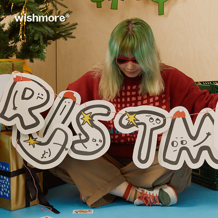 wishmore圣诞拉旗挂饰拉花卡通圣诞节橱窗卧室客厅场景氛围感装饰