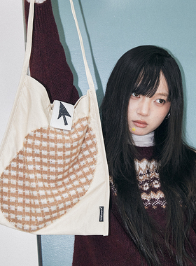 wishmoreAW拼接单肩包小众设计感百搭复古包原创格子大容量包包女