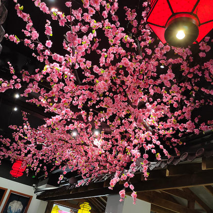 仿真桃花樱花枝商场火锅奶茶饭店假树室内屋顶吊顶遮挡挂件装饰