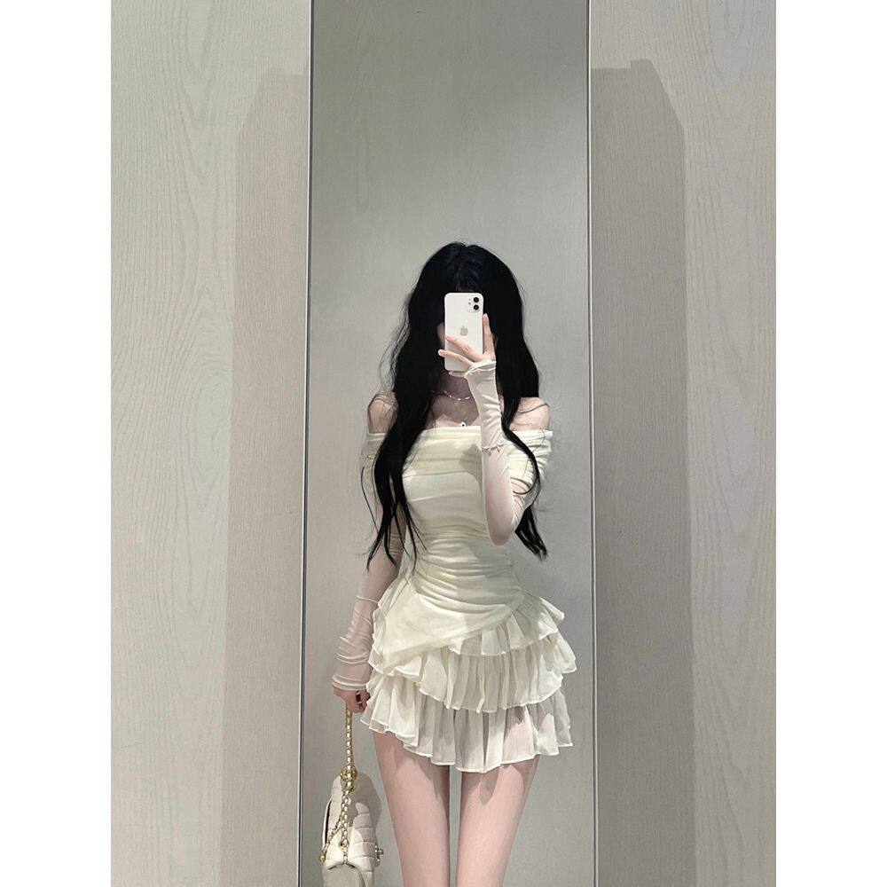 套装纯欲裙子辣妹修身名媛连衣裙女装甜美蛋糕裙气质清爽茶夏季
