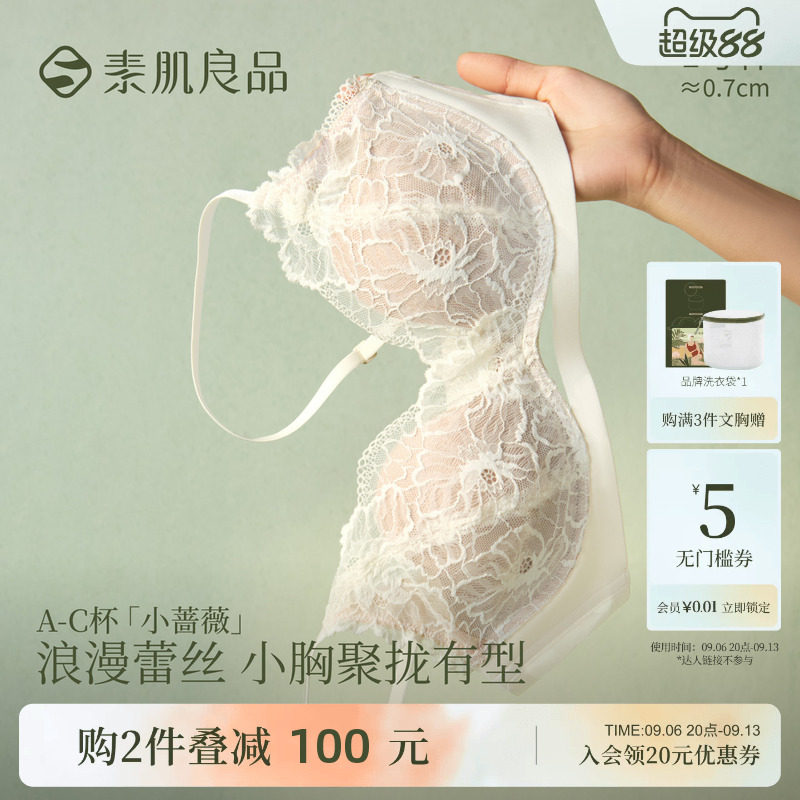 小蔷薇无钢圈性感蕾丝内衣女士小胸聚拢舒适软支撑薄款文胸罩套装